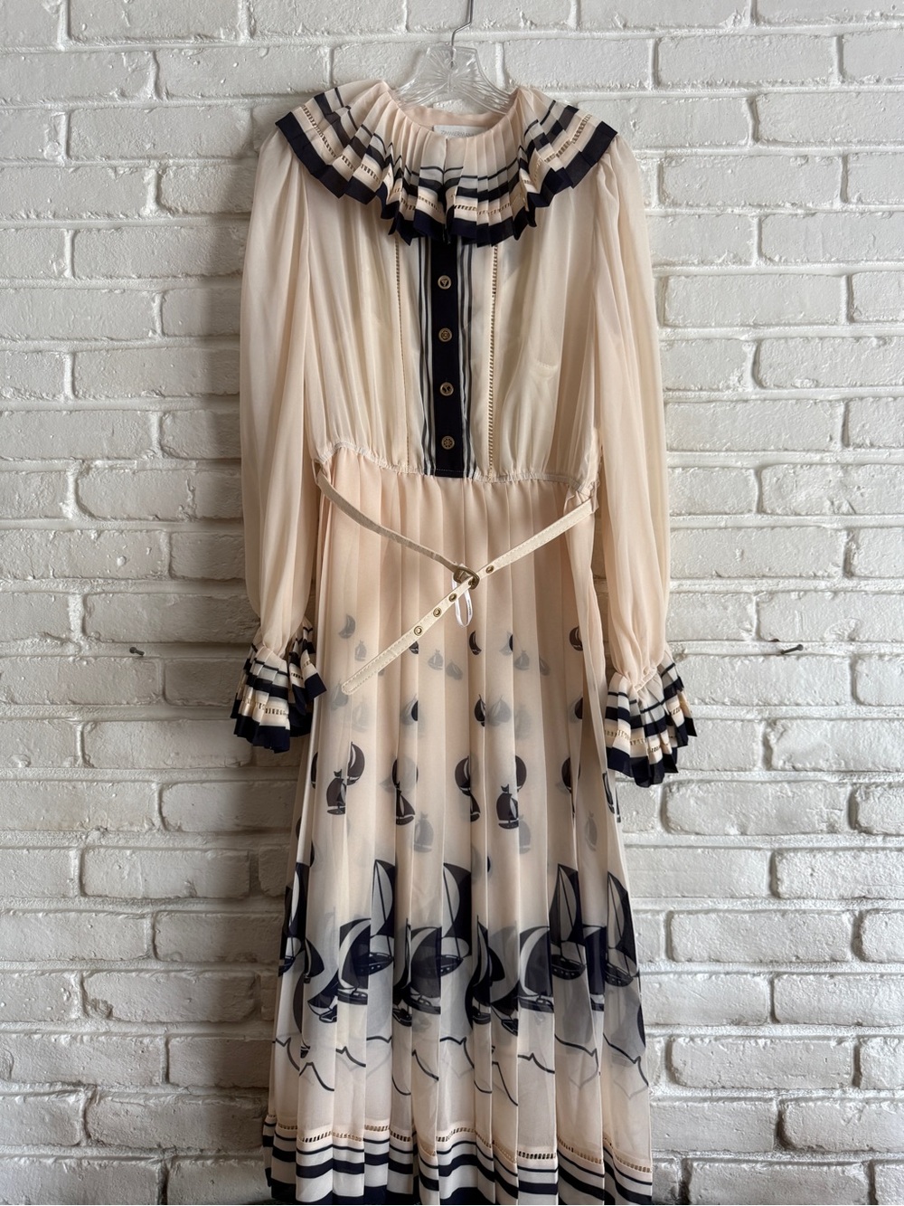 Zimmermann dress with navy blue sailboat print on cream background - Picture 5 of 8